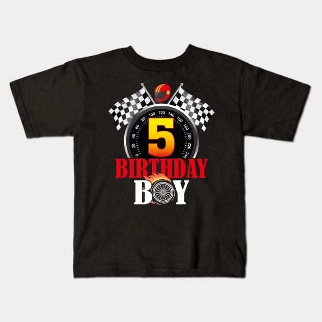 Kids 5th Birthday Racing Car Driver Kids T-Shirt by GShow